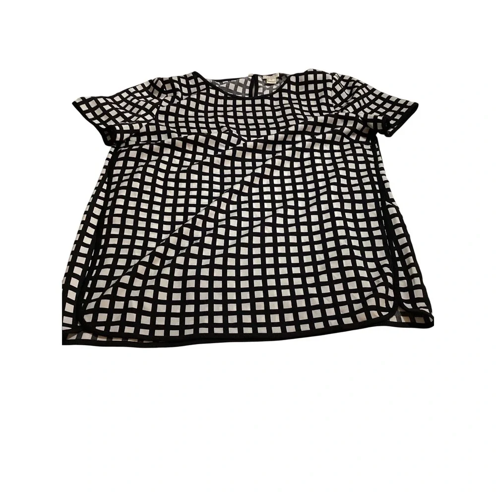 J Crew Black White‎ Grid Pattern Short Sleeve Shift Dress Women Size S